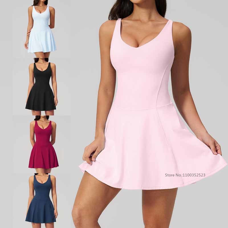 Outdoor Sport Dress - Women Quick-dry Sleeveless Sports Dress V-neck